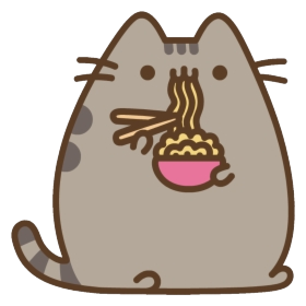 Pusheen eating noodles